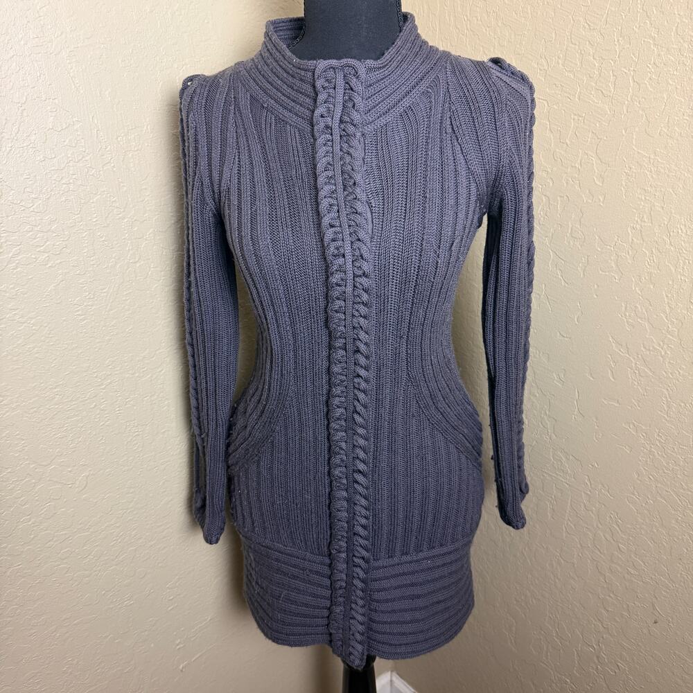 Sleeping on Snow Purple Wool Ribbed Cable Knit Long Cardigan Sweater XS